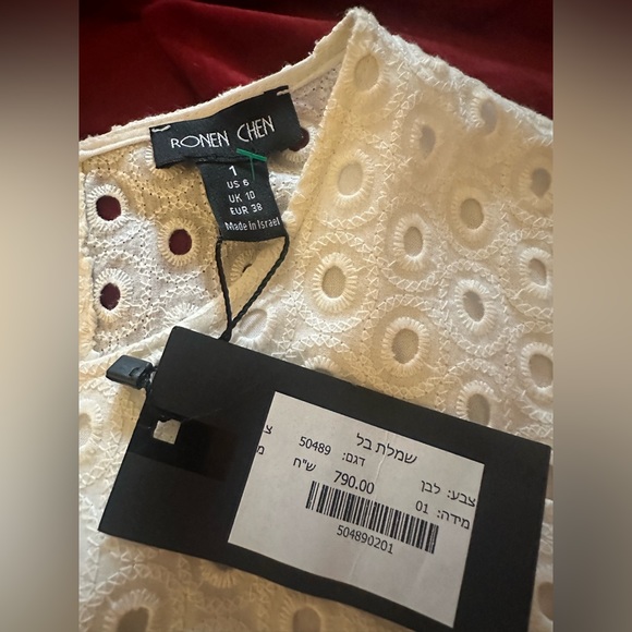 NWT RONEN CHEN ISRAELI DESIGNER WHITE EYELET TIERED DRESS UK SZ 10 = US SZ 6 - Picture 2 of 8